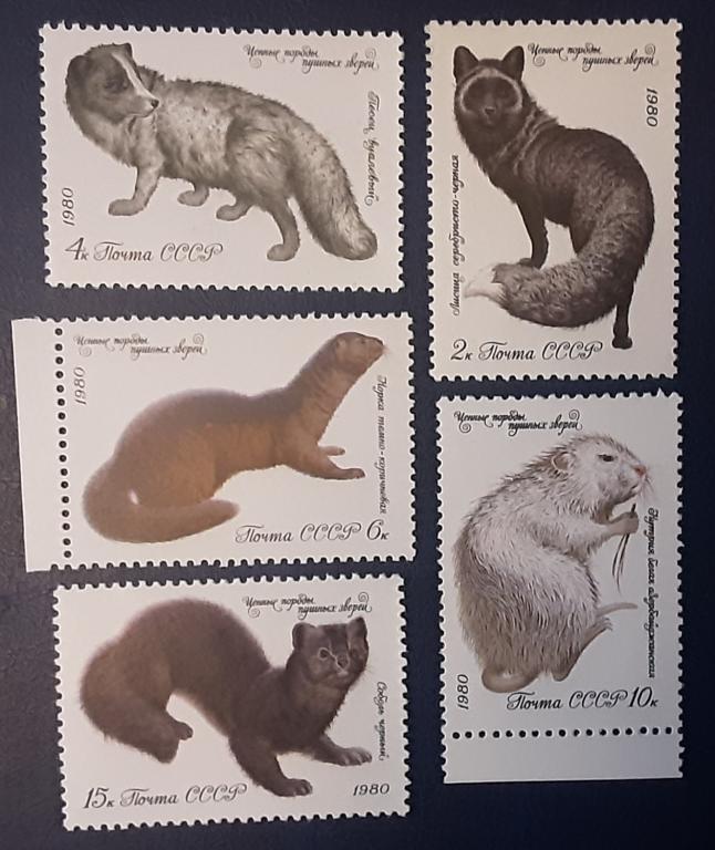 СССР 1980г.Ценные породы пушных зверей 5018**-5022**.