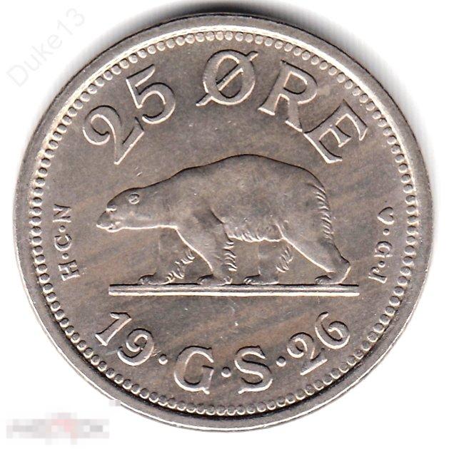Гренландия - 25 эре 1926 - Медведь - Редкая, Отличная UNC, Штемпельная