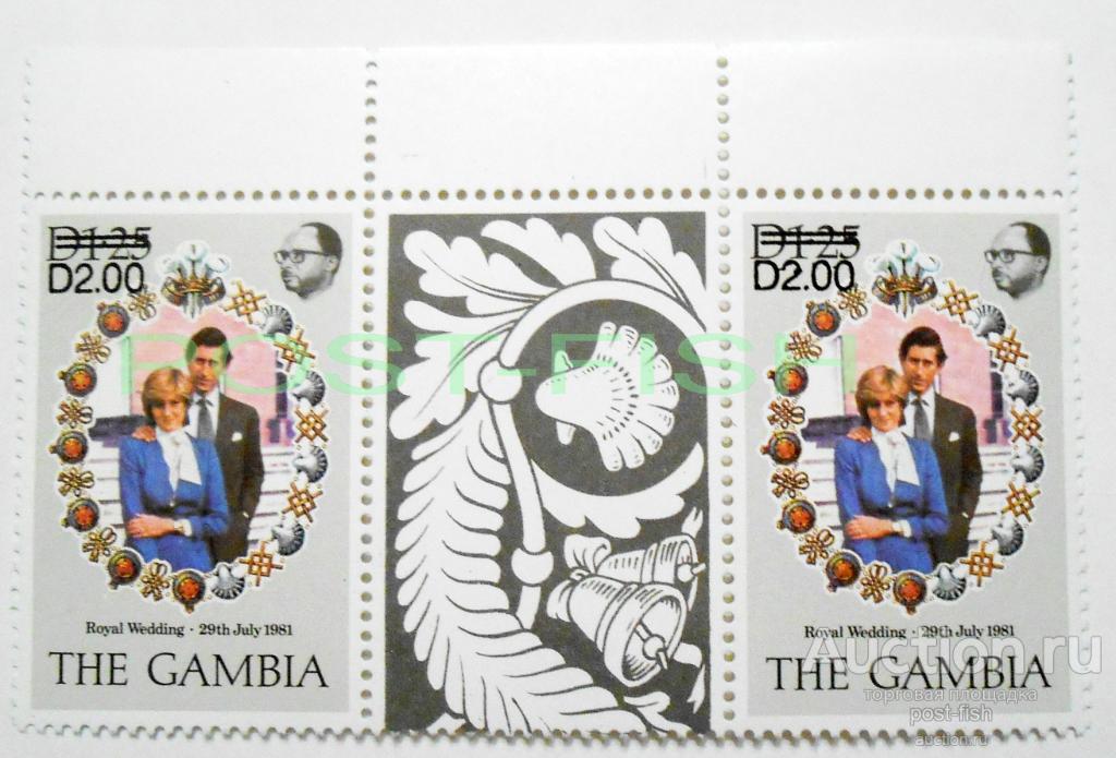 🔥 ГАМБИЯ 1983 год Mi# 499 сцепка КОРОЛЕВСКАЯ СВАДЬБА ЧАРЛЬЗ ДИАНА **