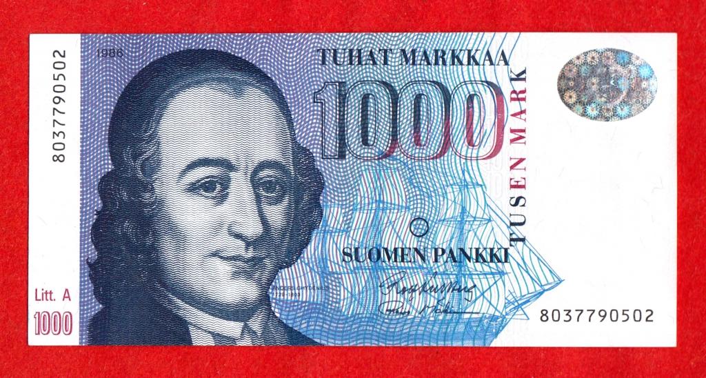 Финляндия, 1000 марок, 1986, aUNC, Litt. A, 8037790502, подписи: Kullberg & Makinen