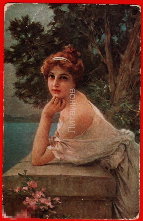 72999 Ленуар молодая девушка декольте красавица кокетка женщина иностранная дореволюционная до 17 