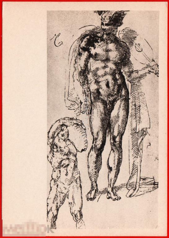 115892 Микеланджело Две фигуры скрипка мужчина юноша обнажённый ню эротика чистая 1963 