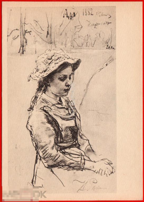 128932 Репин девочка ада косички шляпка шляпа ребёнок дети живопись чистая 1959 