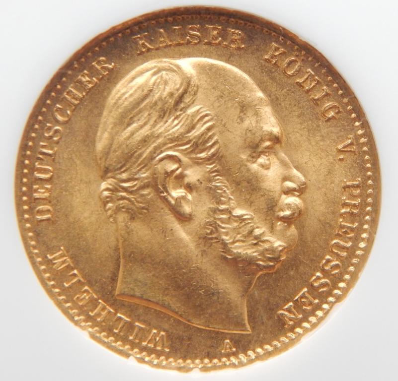 10 Марок 1872 г. Германия Пруссия. Слаб NGC. MS-64.