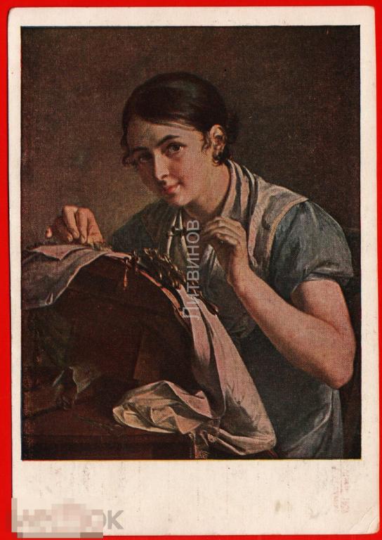 82261 Тропинин кружевница девушка рукоделие рукодельница кружево плетение Ткач Живопись чистая 1937 