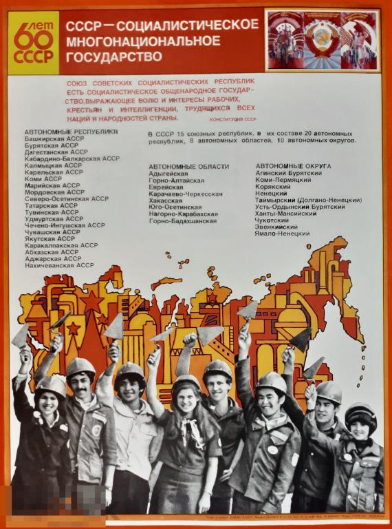 Советский агитационный плакат СССР социалистическая многонациональное государство 60 лет СССР 