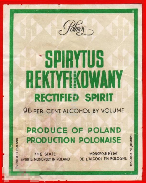 66725 Этикетка наклейка Спирт ректифицированный Польша иностранная алкоголь спиртное 