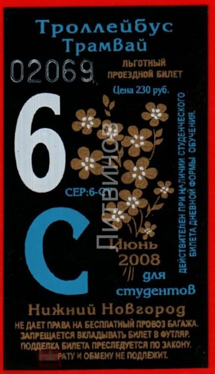 100104 Транспортный проездной билет Трамвай троллейбус студентов студенческий Нижний Новгород 2008 