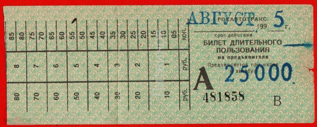 100065 Транспортный проездной билет Длительного пользования автобус Мурманск август 1995 