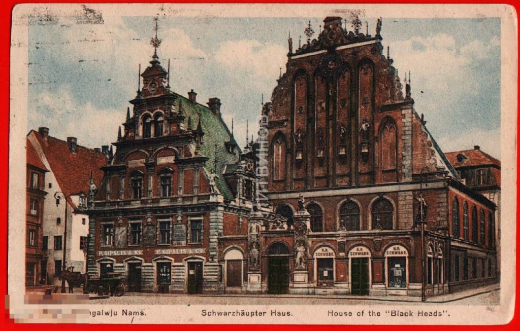 90990 Рига дом черноголовых телега башенные часы уличные архитектура Латвия зодчество 20-е 