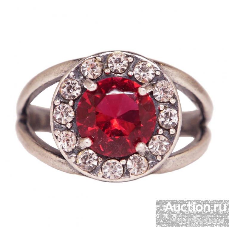 Кольцо "Кармела" Р18 турмалин посеребрение комплект стразы малиновый 978 Хорошие Вещи