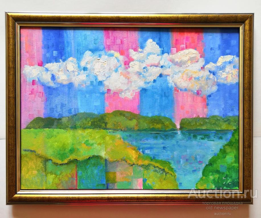Картина. Розовые облака . Масло на картоне 30 на 40 см,