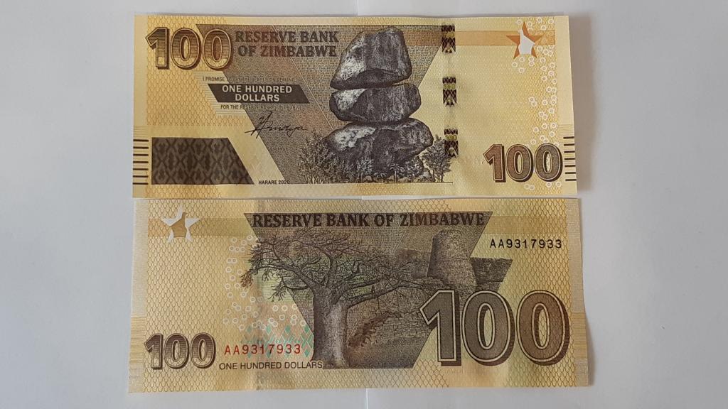 Купюра Банкнота Зимбабве 100 долларов 2020  А 5 Состояние Пресс UNC