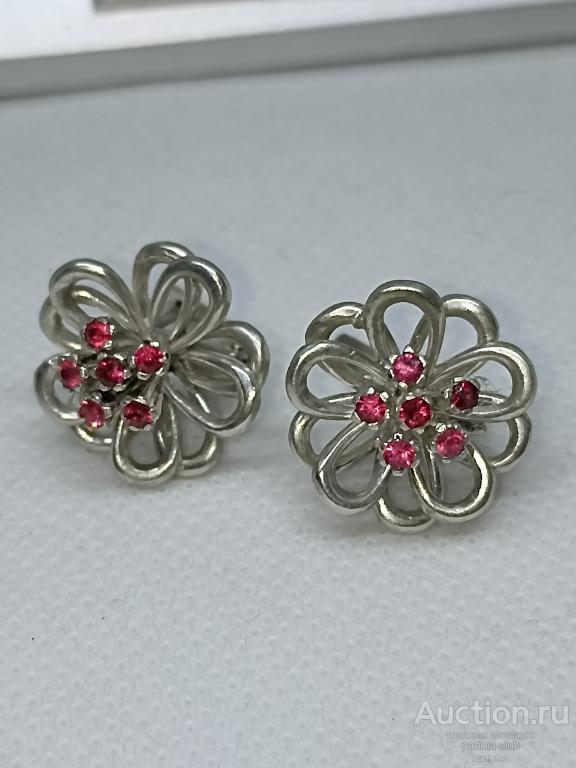Серьги 925 с розовой шпинелью. Маргаритки. Новые!