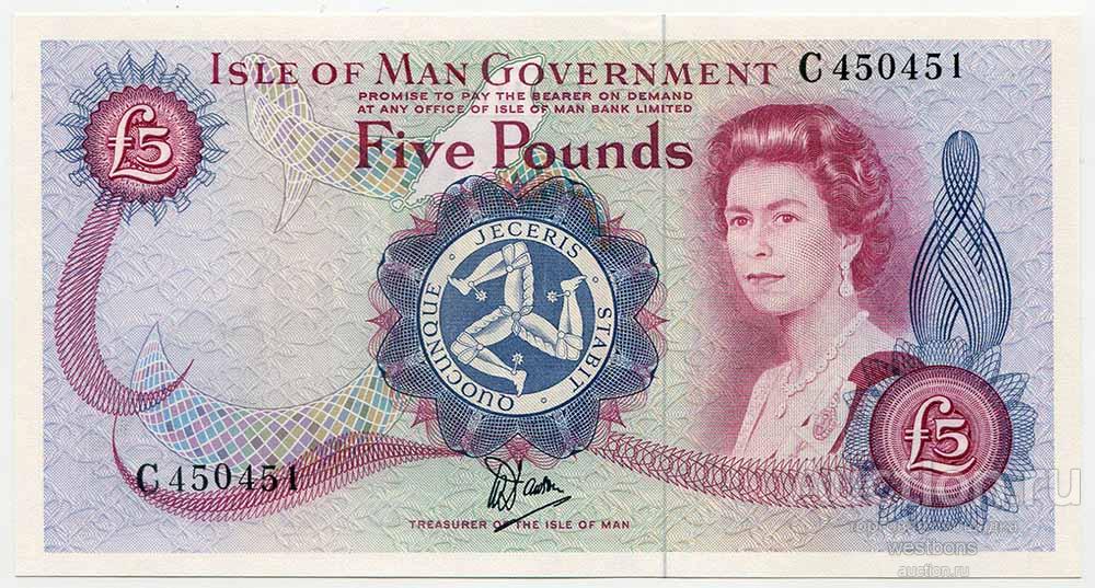 Остров Мэн 5 фунтов 1979 г. KM 35a UNC
