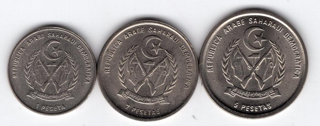 Западная Сахара - 1 + 2 + 5 песет - 1992 - Набор из 3 монет - UNC