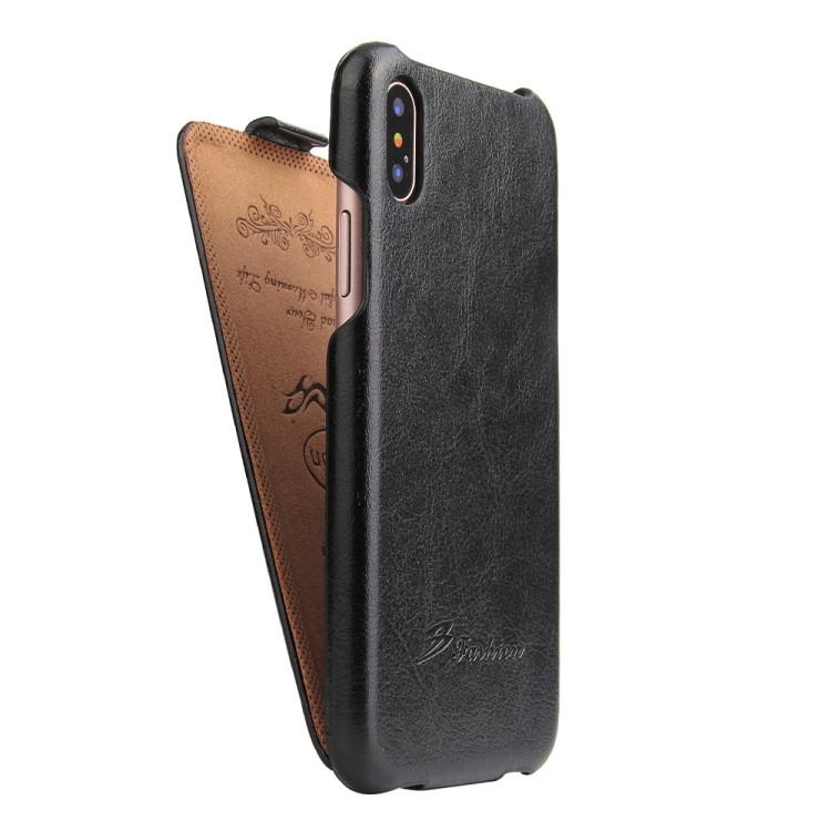 Кожаный чехол для iPhone X / XS с вертикальным флипом Fierre Shann (black)