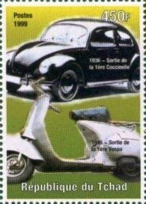 Чад 1999 г.  Автомобиль Volkswagen жук и скутер Vespa ** TD 808f   ЧБН