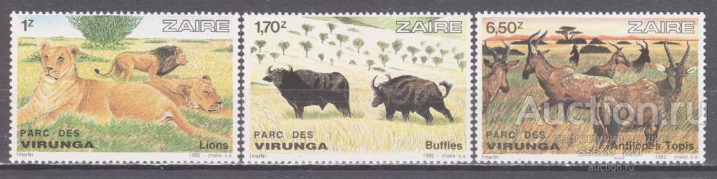 Заир 1982 фауна Mi779,780,782 MNH