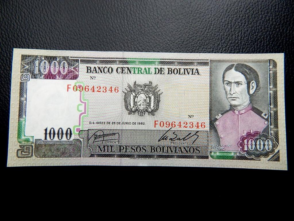 Бона 1000 боливиано 1982 года серии "F" Боливия UNC