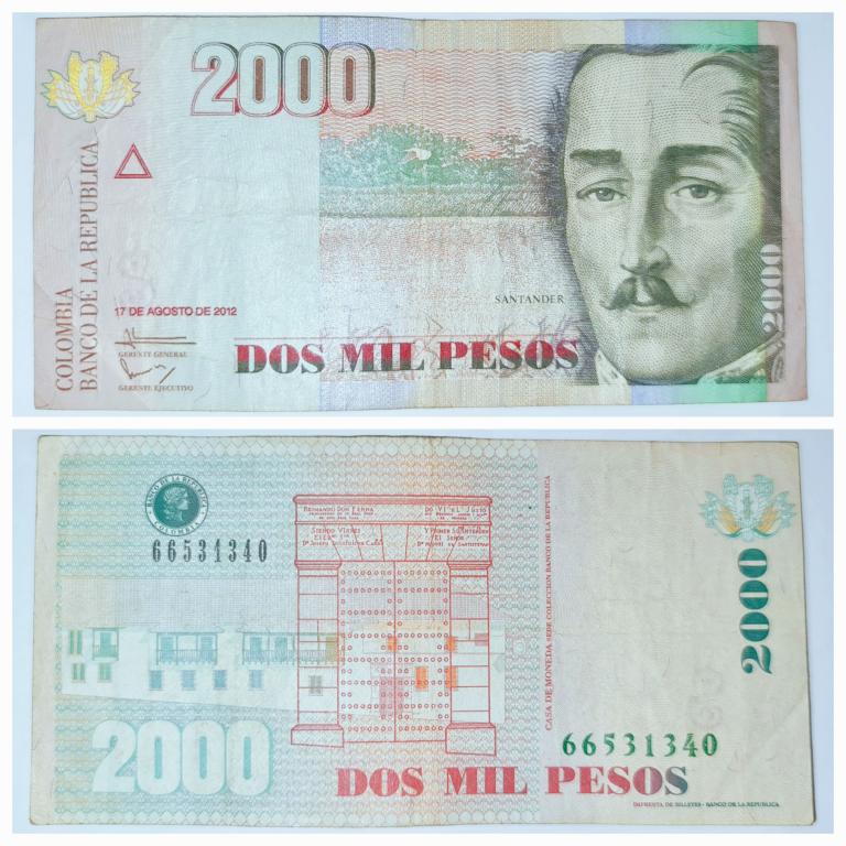 Бона. Колумбия 2000 песо 2012 год. Генерал Франсиско де Паула Сантандер.