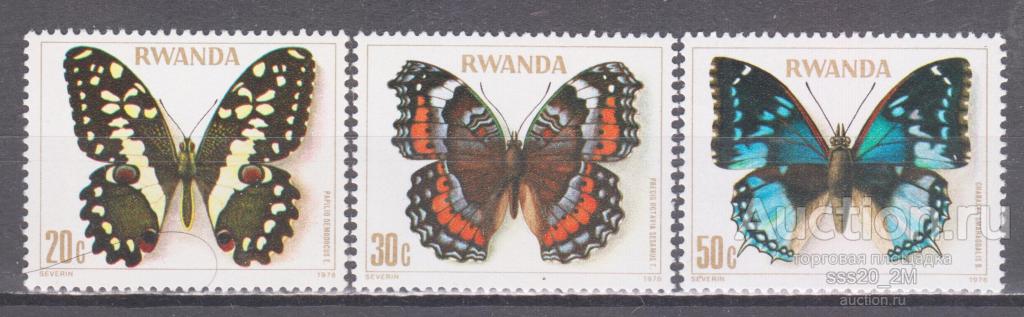 Руанда 1979 бабочки Mi974-976 MNH