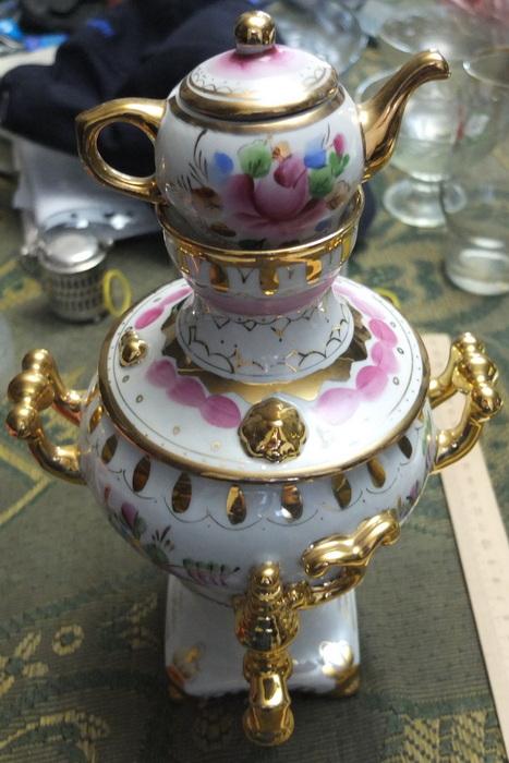 фарфоровый расписной самовар Гжель, период СССР