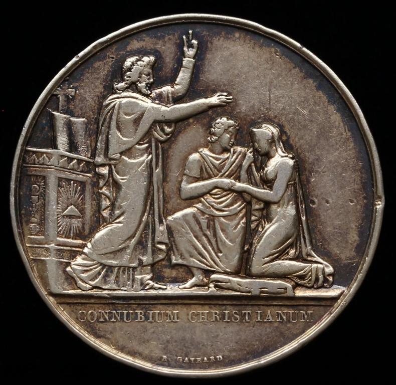 ФРАНЦИЯ МЕДАЛЬ СВАДЕБНАЯ 1889 год. СЕРЕБРО. ВЕС - 14.08гр. D- 33мм. СОХРАН!