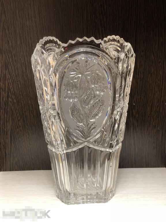 Ваза Цветы, хрусталь, стекло, трехгранная, 22 см 