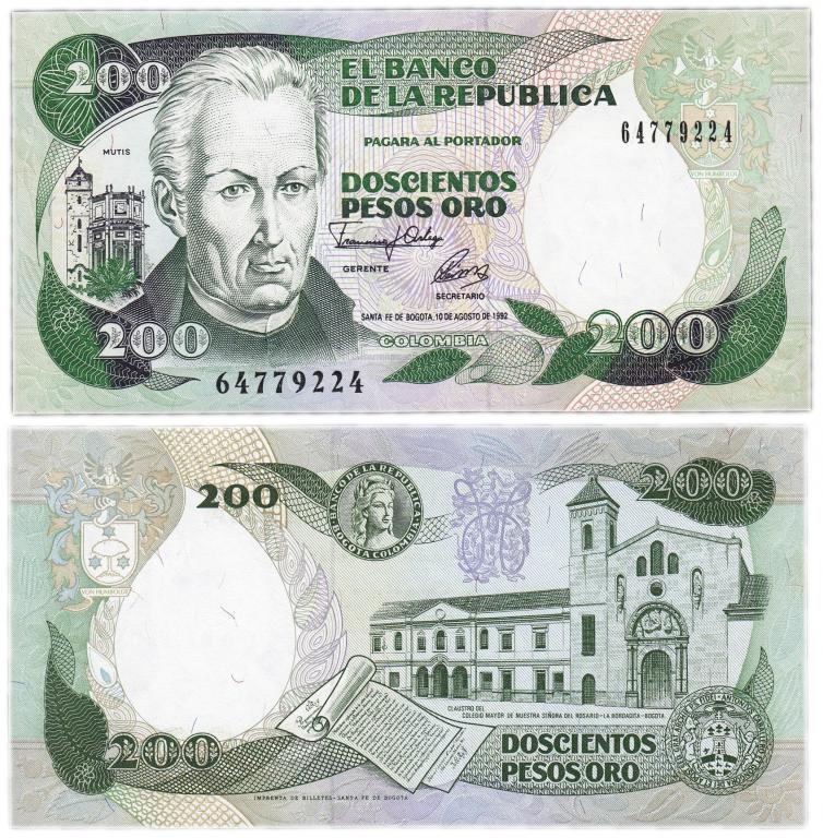 Колумбия 200 песо 1988-1992
