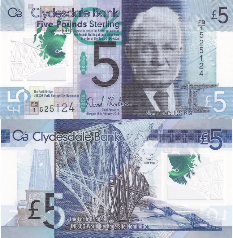 Шотландия 5 фунтов 2015 полимер