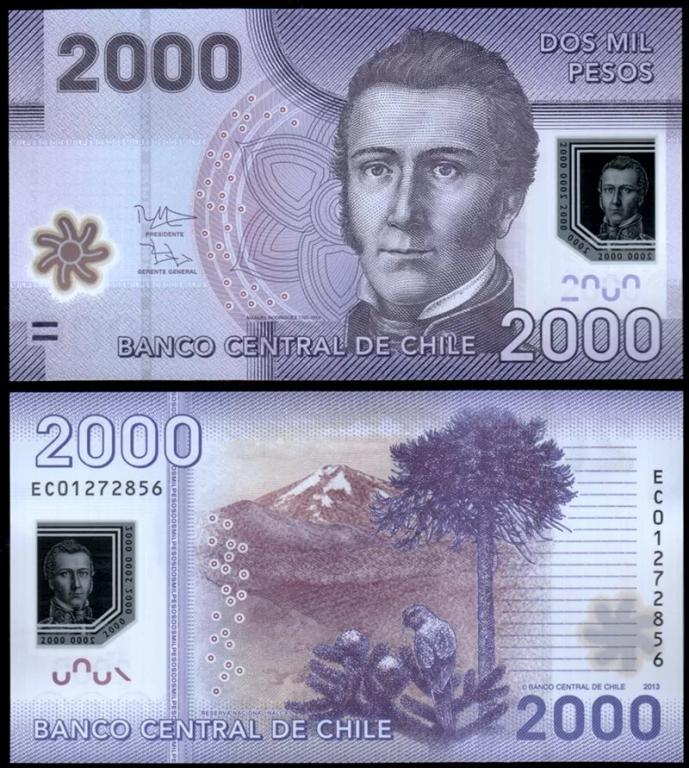 Чили 2000 песо 2013-2021 полимер