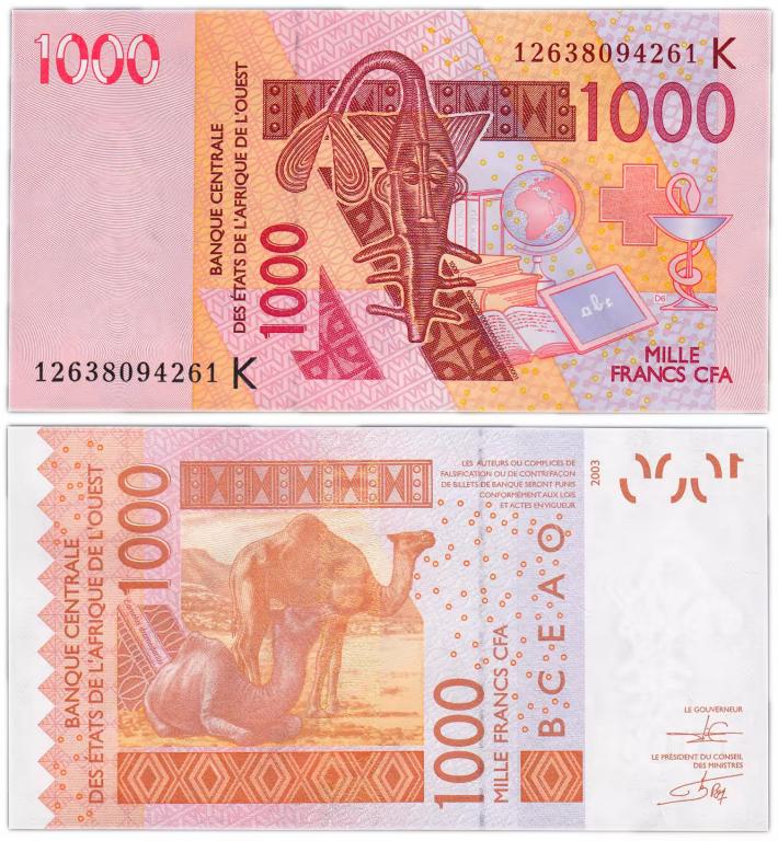 Западная Африка 1000 франков 2003 (КФА, Сенегал, литера К)