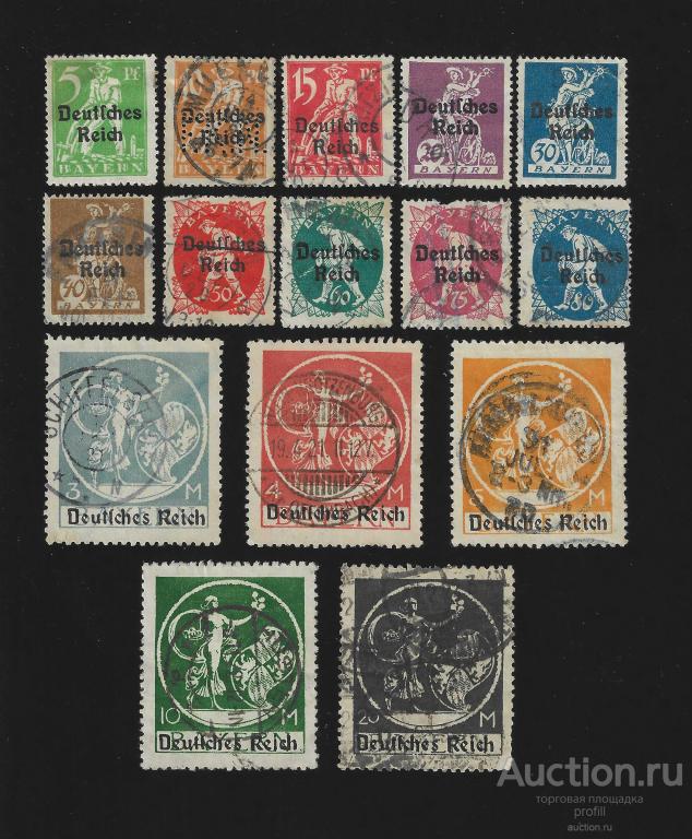 Германия, Веймар, 1920/21 год. Надпечатка на марках Баварии