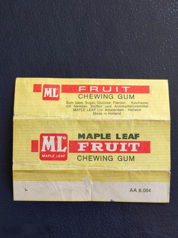 Обёртка от пластинки ML MAPLE LEAF Голландия FRUIT жвачка жевательная резинка этикетка фантик 