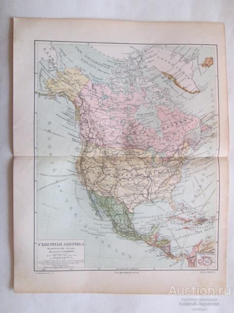 Северная Америка Хромолитография 1904 года