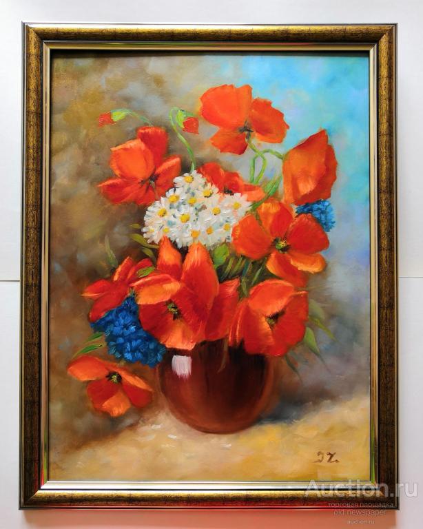 Картина. Яркие маки. Масло на картоне 30 на 40 см,