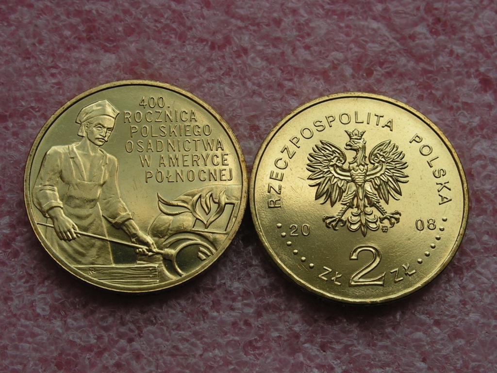 Польша 2 злотых 2008 поляки в Америке 400 лет unc
