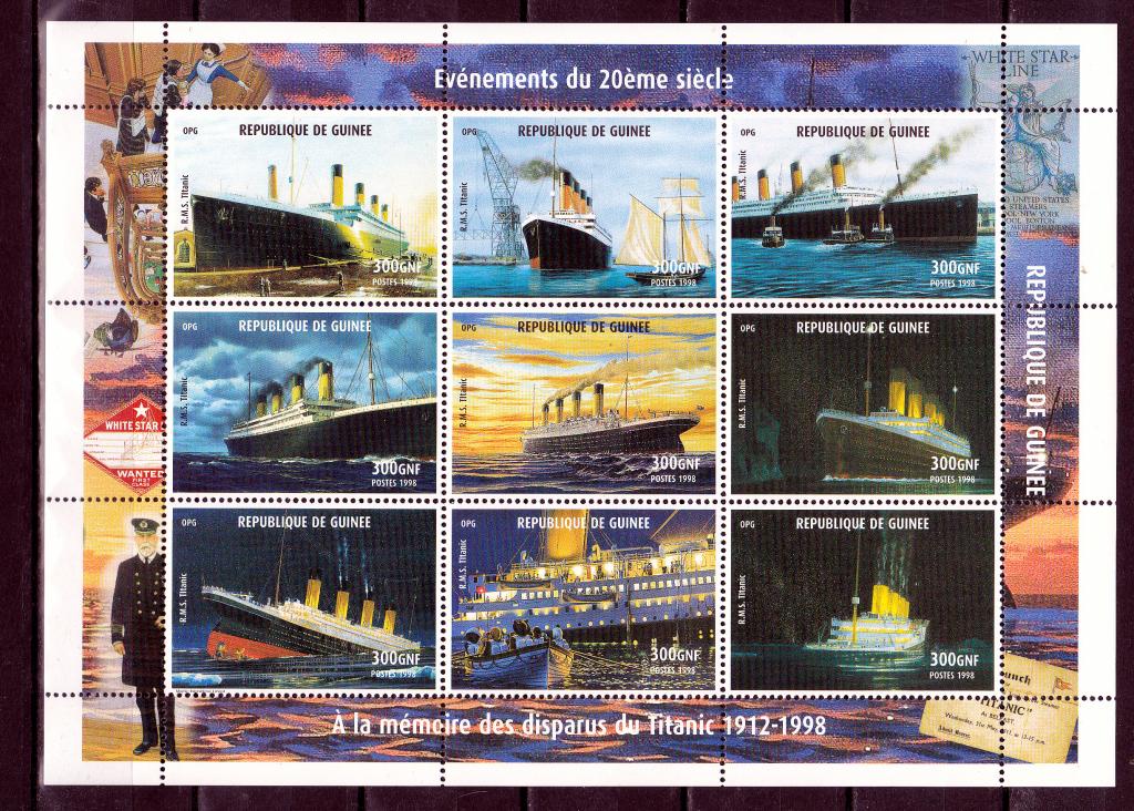 Марки Республика Гвинея 1998 г. Гибель Титаника МЛ MNH ** Транспорт Корабли