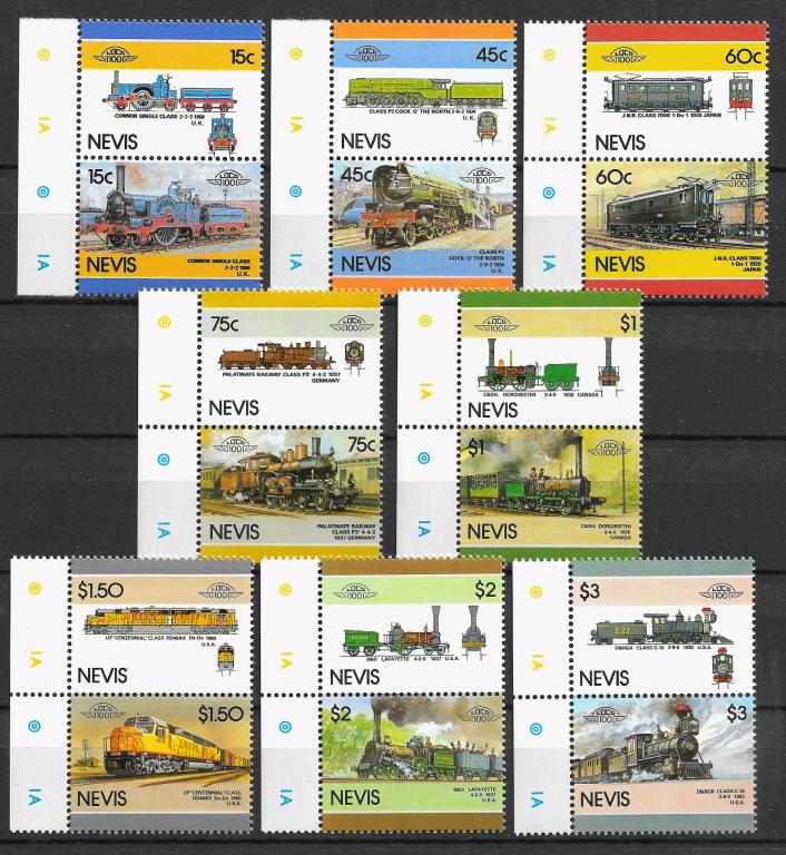 Невис 1986 г. Локомотивы, 16 марок, MNH OG ** с полями