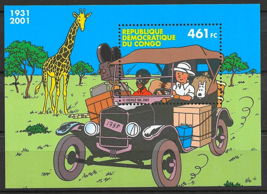 Конго 2001 г. Тинтин в Африке, блок, MNH **
