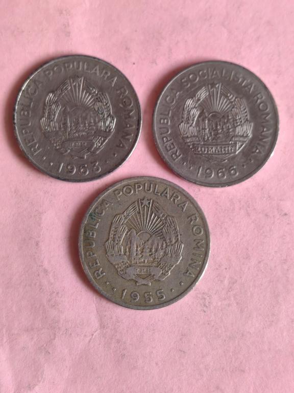 1 лея 1963, 1966, 50 бани 1955 Румыния КМ# 90, 95, 86