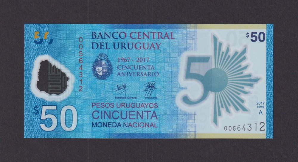 Уругвай 2017г 50 песо UNC (p.100) полимерная 312