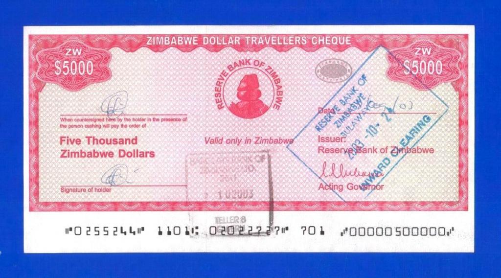 Зимбабве. 5000 долларов, 2003. Дорожный чек. VF/XF. Мультилот