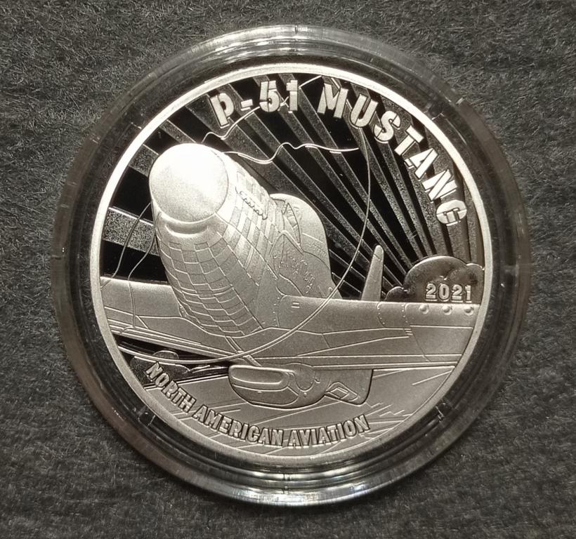 Франция 10 евро 2021 г. Истребитель Мустанг. Серебро.