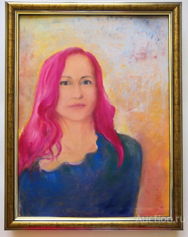 Картина. *Девушка с розовыми волосами* . Масло на картоне 30 на 40 см,