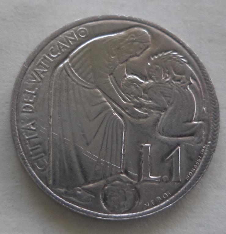 Ватикан 1 лира 1975 год  UNC   п.4