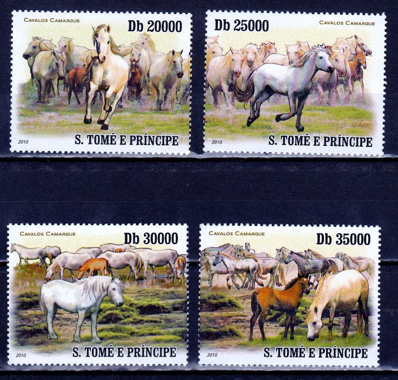 Марки Сан Томе и Принсипи 2010 г. Лошади Серия 4 марки MNH ** Фауна