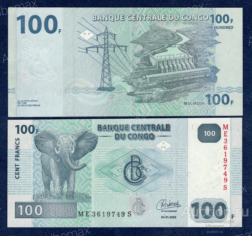 Конго 100 франков 2022 год ПРЕСС UNC