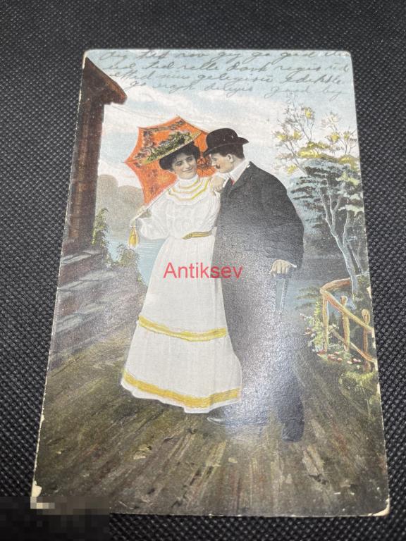 Открытка винтаж иностранная до 1917 Влюбленная пара 